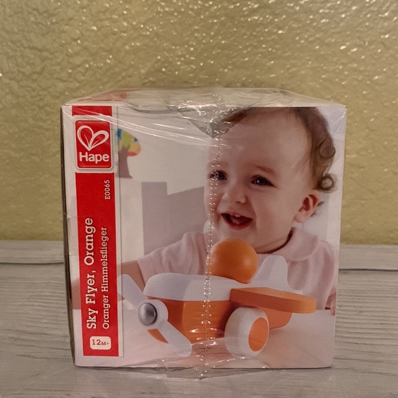 NIB Hape Early Explorer 12m+ Sky Flyer Orange Wooden Airplane ✈️ - Picture 2 of 8